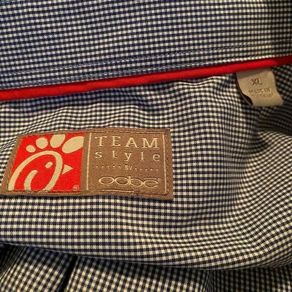 Oobe Team Style Chikfila Blue and White Check Long Sleeve Button Down Shirt Sz X - Picture 13 of 16